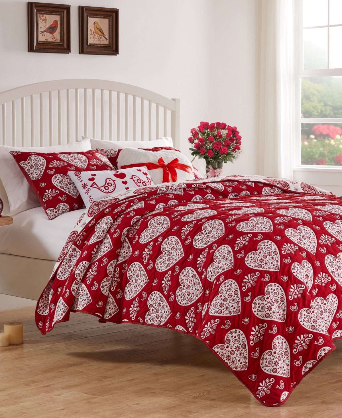 Greenland Home Fashions Lovebirds Woven Matelasse 2-pc. Coverlet Set, Twin In Red