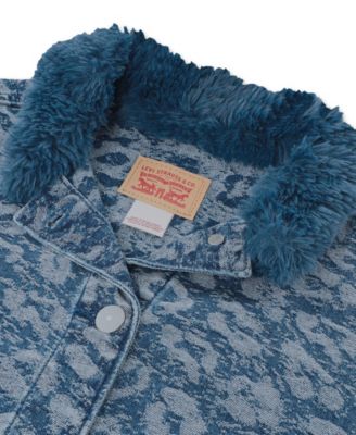 Girls' 7-16 Oversized Leopard Print Trucker Jacket