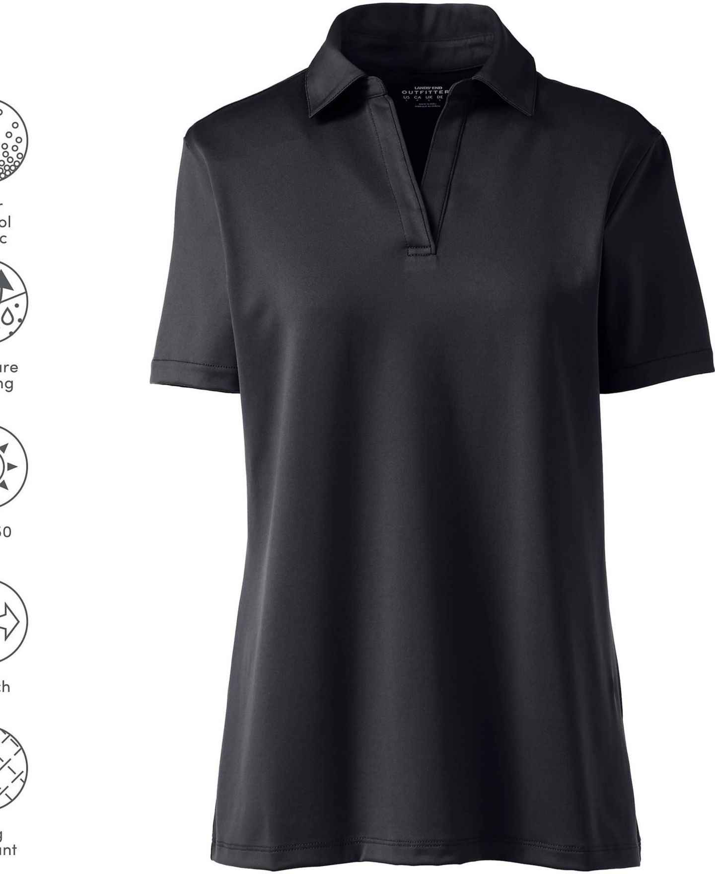 Женское поло Lands' End Rapid Dry Performance Sport Neck Short Sleeve Polo, цвет: Чёрный — фото 4