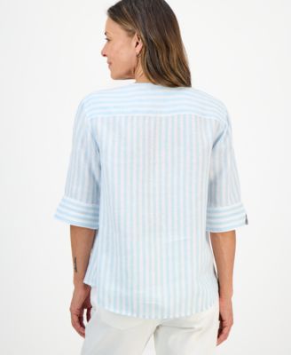 Petite Linen Striped 3/4-Sleeve Shirt, Macy's Exclusive