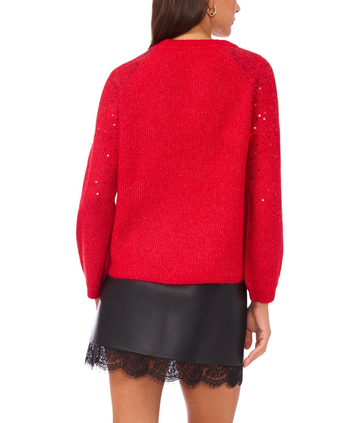 Vince Camuto Women's Cozy Crewneck Sequined Raglan-sleeve Sweater In Red