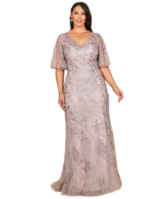 Women's Overskirt Lace Fitted V-Neck Gown with Cape Sleeves
