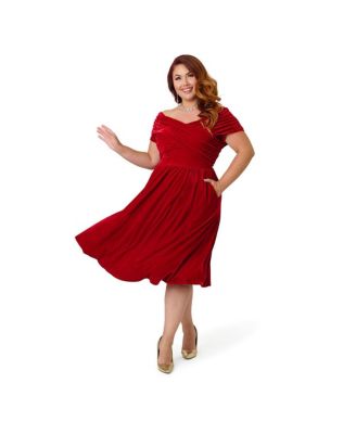 Plus Size Shirred Off Shoulder Swing Dress