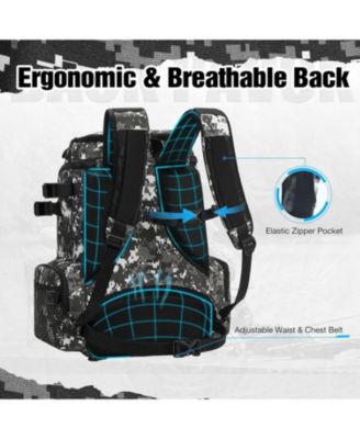 Fishing Tackle Backpack with Rod Holders & 4 Tackle Boxes, Outdoor Fishing Bag with Waterproof Rain Cover