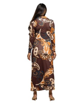 Women's Maternity Brown paisley Empire Waist Maxi Dress