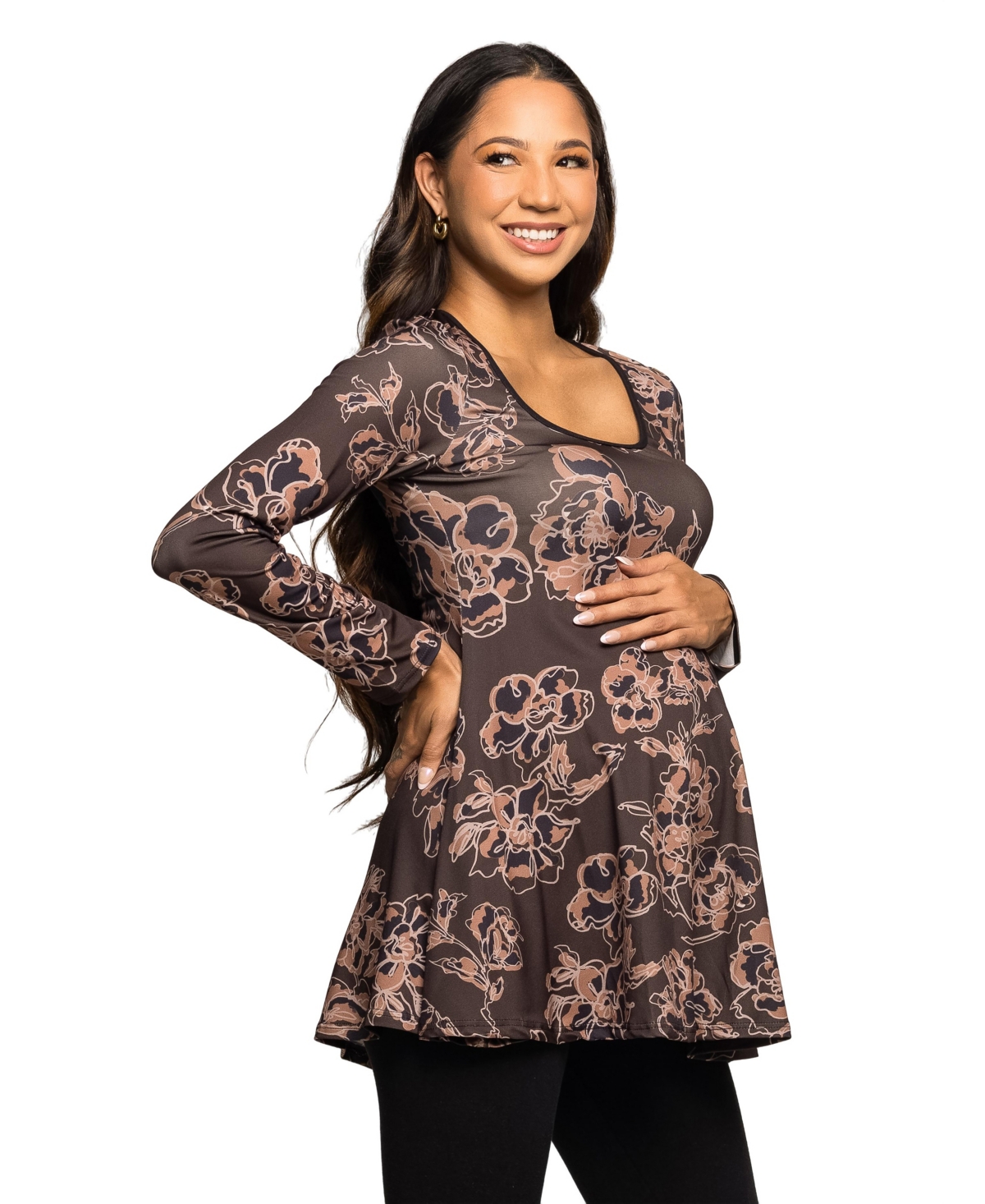 24seven Comfort Apparel Long Sleeve Tunic Top In Multi