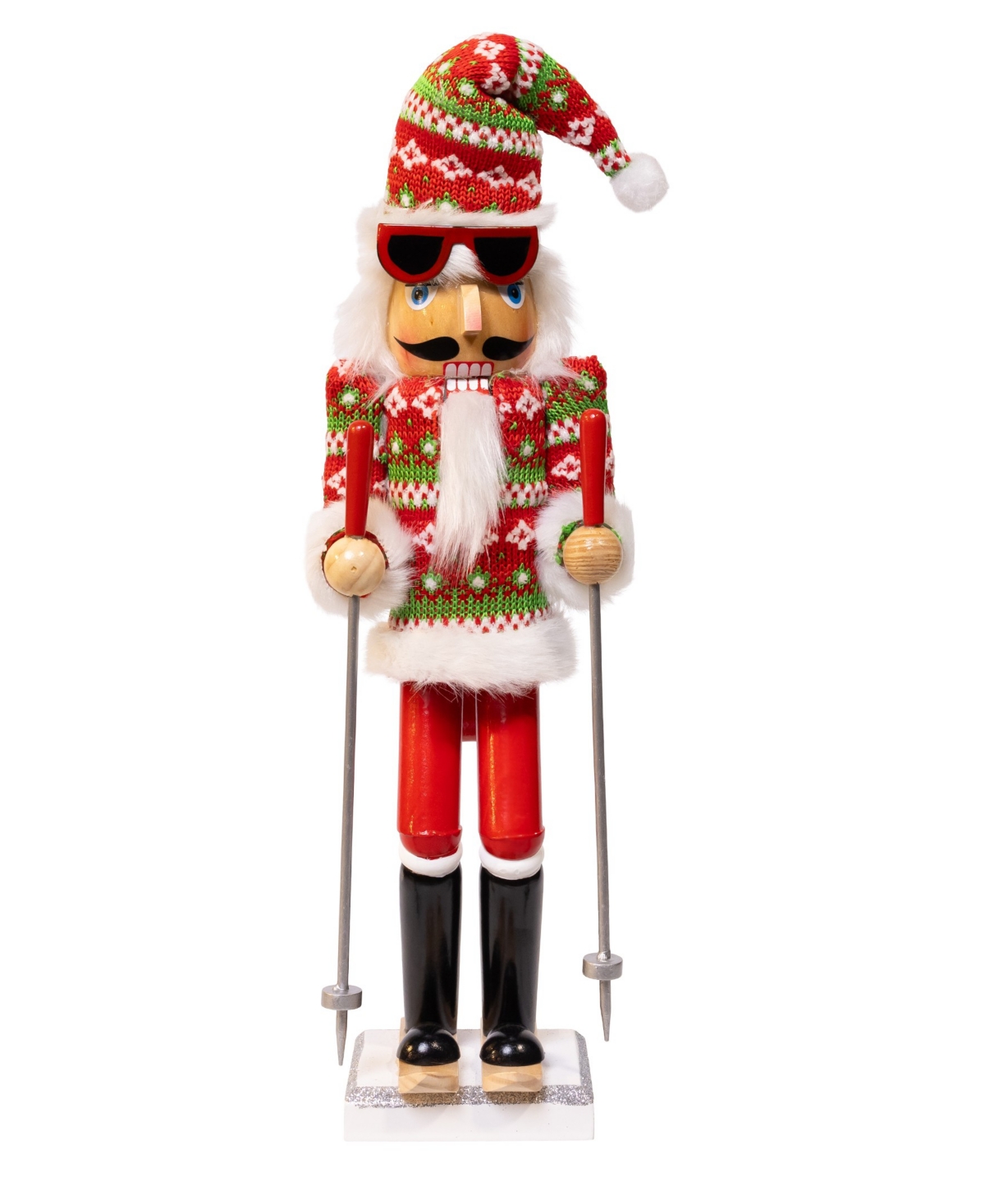Kurt Adler 15-inch Ski Santa With Christmas Sweater Nutcracker In Multi