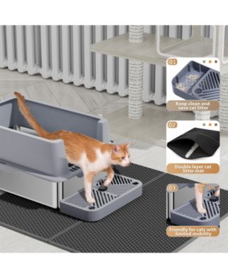 Stainless Steel Cat Litter Box with Lid, Extra Large Metal Kitty Litter Box with Scoop (2 pack)