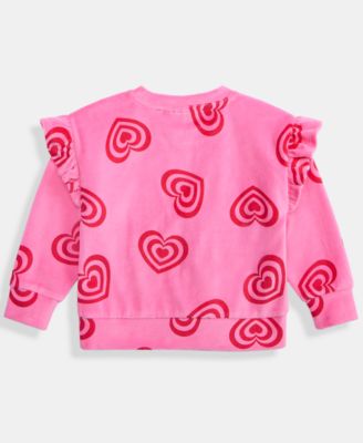 Girls Toddler 2T-4T Hearts Ruffle Velour Top, Macy's Exclusive