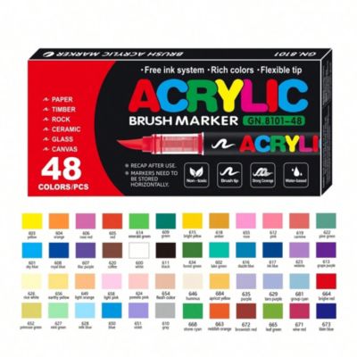 48 Colors Acrylic Paint Pens, Soft Brush Tip Paint Markers, Quick-Drying Waterproof Acrylic Markers for Canvas, Fabric Painting, DIY Crafts