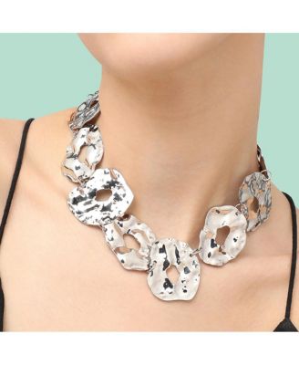 Women's Gold Dented Halo Statement Necklace