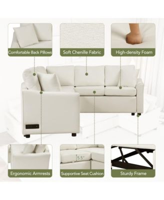 124.8'' L-Shaped Pull Out Sleeper Sofa Bed with USB Ports & Power Outlets, Convertible Sectional Couch for Living Room