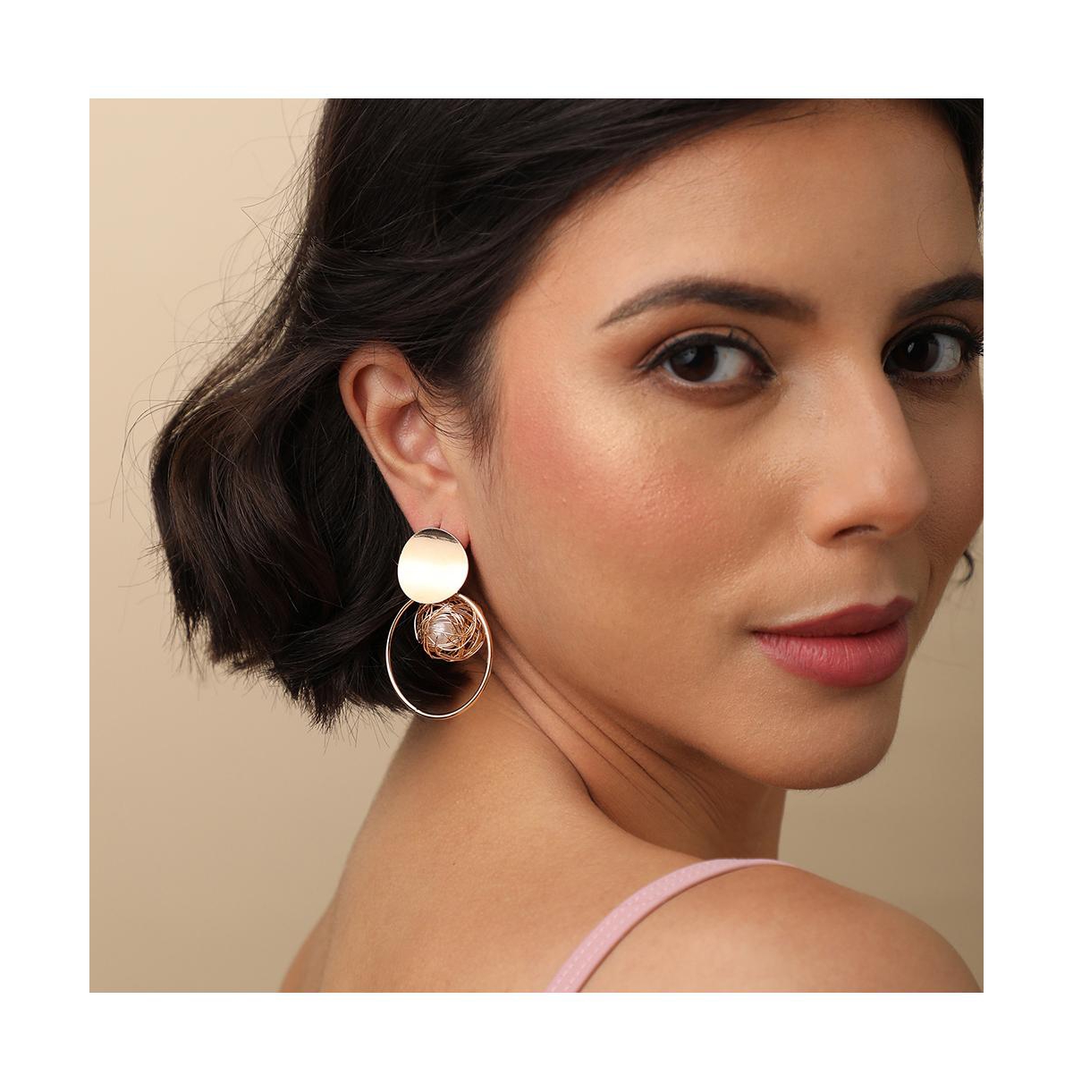 Sohi Women's Silver Metallic Drop Earrings