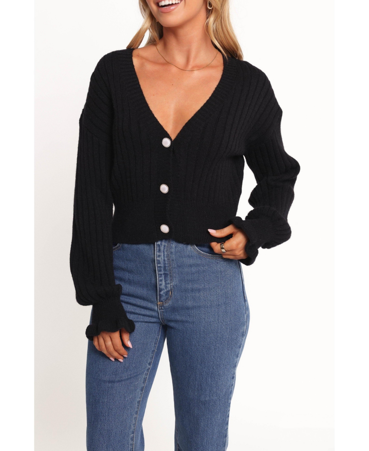 Petal and Pup Women's Zana Ribbed Ruffle Cuff Knit Sweater