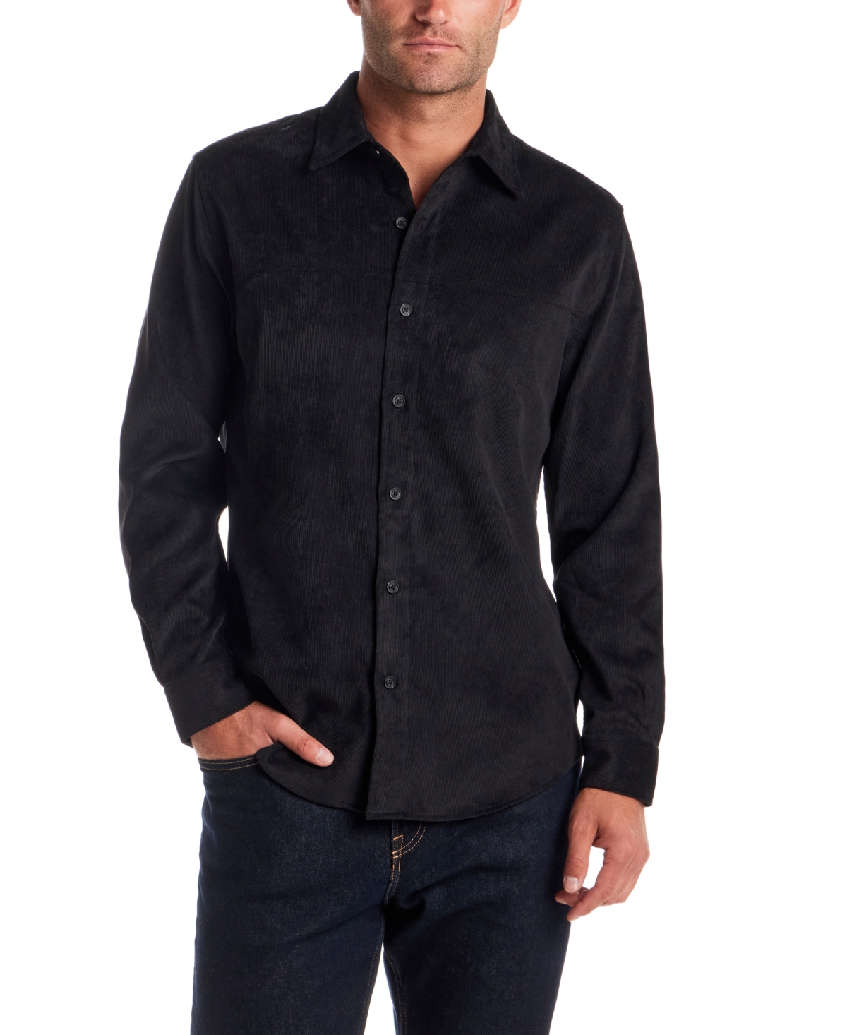Vintage & Black Men's Long Sleeve Button Down Solid Cord Shirt