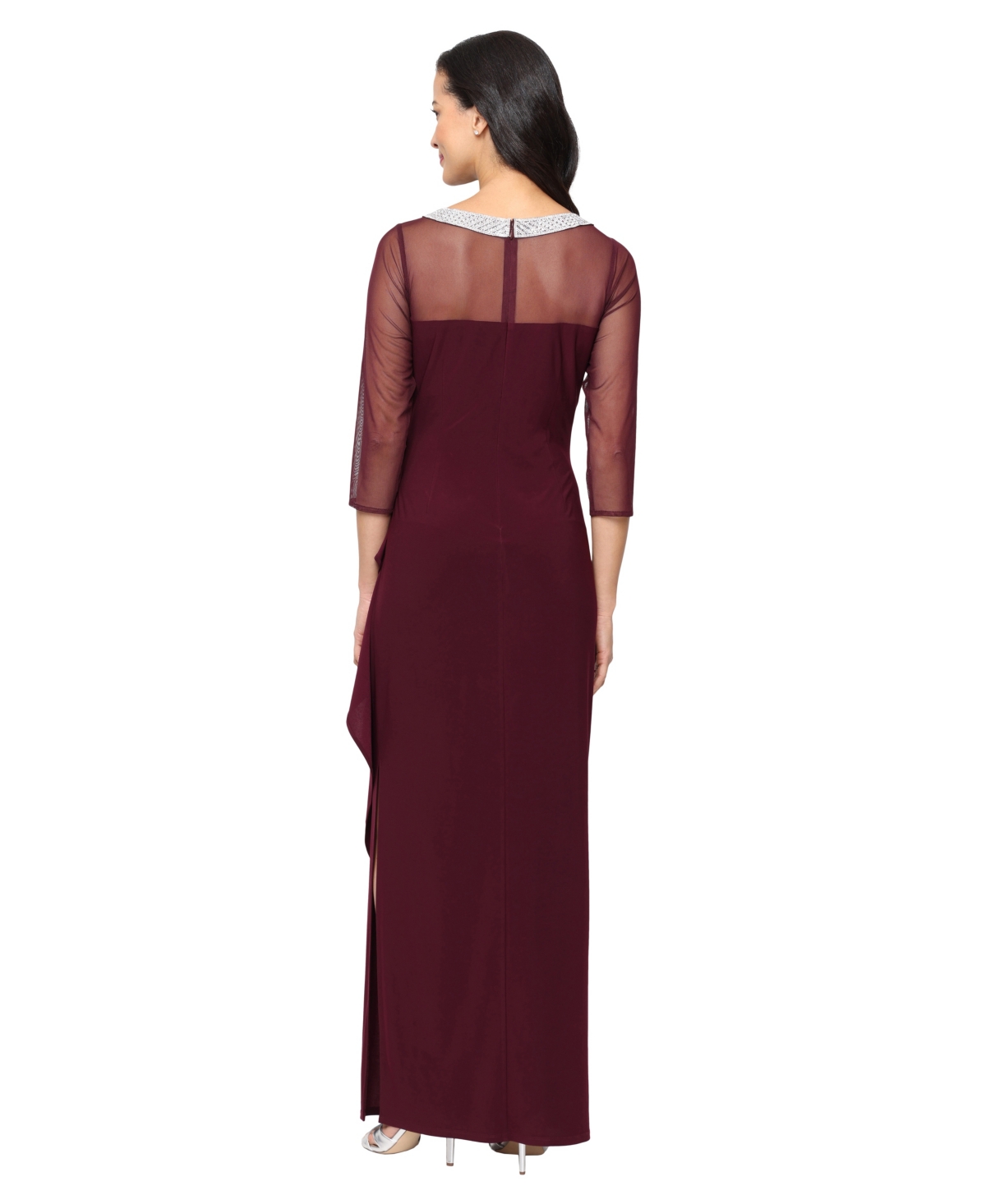 Alex Evenings Women's Embellished-neck Side-ruched Illusion Dress In Purple