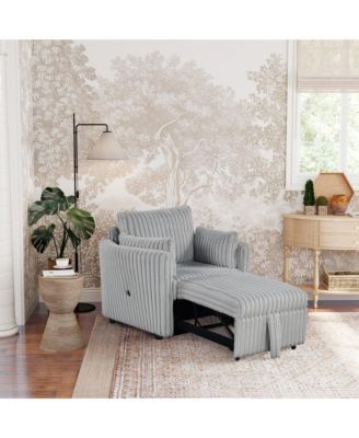  1 Pc  Fabric Upholstered, USB-A & USB-C Ports, Pillows  Pullout Sleeper, Space-Saving Design  Convertible Sofa Bed Chair