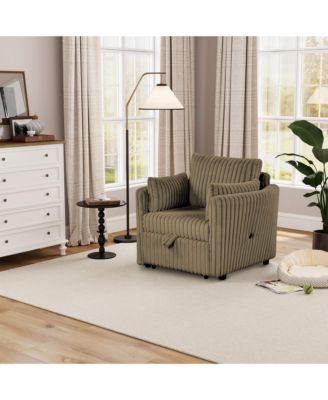  1 Pc  Fabric Upholstered, USB-A & USB-C Ports, Pillows  Pullout Sleeper, Space-Saving Design  Convertible Sofa Bed Chair