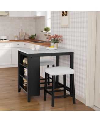 3-Piece Bar Table and Chairs Set Lvory Tall Dining Table with USB and Upholstered Bar Stool for Living Room Kitchen