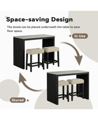3-Piece Bar Table and Chairs Set Tall Dining Table with Upholstered Bar Stool for Living Room Kitchen