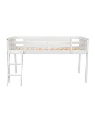 Boyle Living Twin Size Wood Low Loft Bed with Ladder, ladder can be placed on the left or right