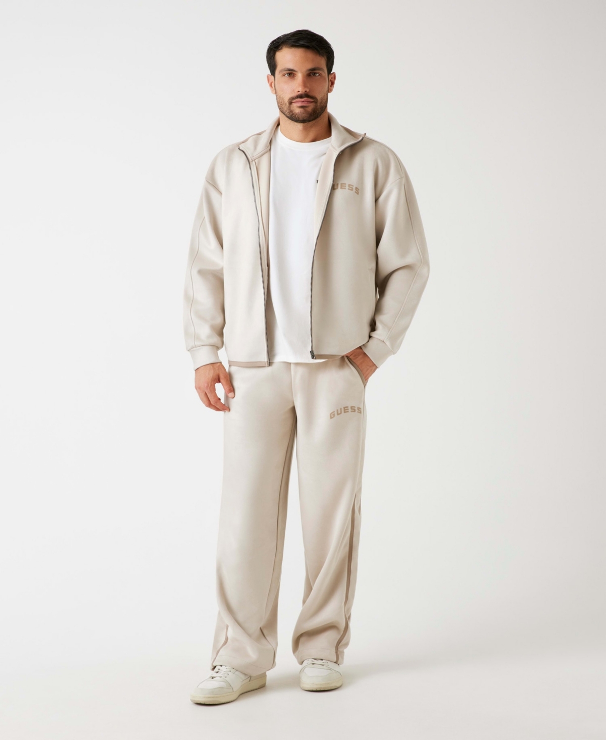 Guess Men's Shiro Full-zip Long Sleeve Sweatshirt In White