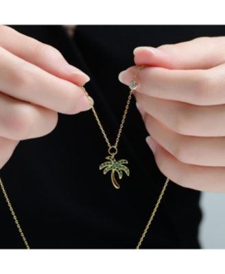 14K Gold Plated with Green Cubic Zirconia Palm Shaped Drop Necklace