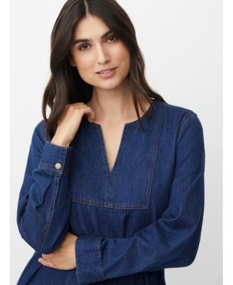 Women's Long Sleeve V-Neck Denim Midi Dress