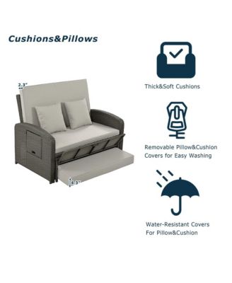 Double Reclining Rattan Chaise Lounge - Gray