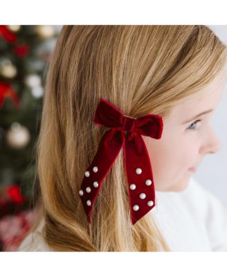 Girls Ruby Red Velvet Coquette Bow Clip