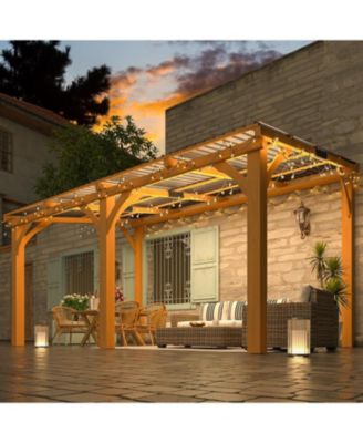14' x 10' Outdoor Wooden Gazebo, Patio Lean to Hardtop Pergolas and Gazebos