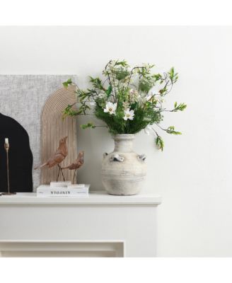 Rustic Off-White with Gray 12.4-Inch Tall Terracotta Urn Vase