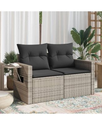 Garden Sofa Grey PE rattan, powder-coated steel, polyester 2-seater