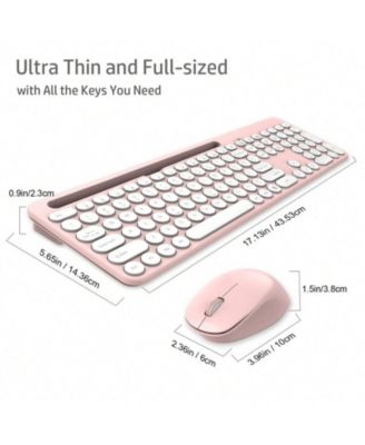Wireless Keyboard And Mouse Combo - Full-Sized Ergonomic Keyboard With Holder, 2.4GHz Silent Cordless Set For Windows Laptop, PC, Desktop - Pink