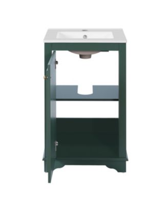 20-Inch Bathroom Vanity with Ceramic Sink, Freestanding Single Vanity, Soft-Close Door & Adjustable Shelf