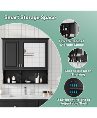 30'' Mirror Medicine Cabinet with Open Shelves, Doors & Adjustable Shelf for Bathroom Storage