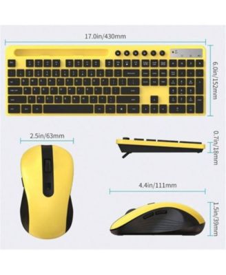 Wireless Keyboard & Mouse Combo, 2.4G, Silent 6-Button Mouse, Phone/Tablet Holder, Compatible, Yellow