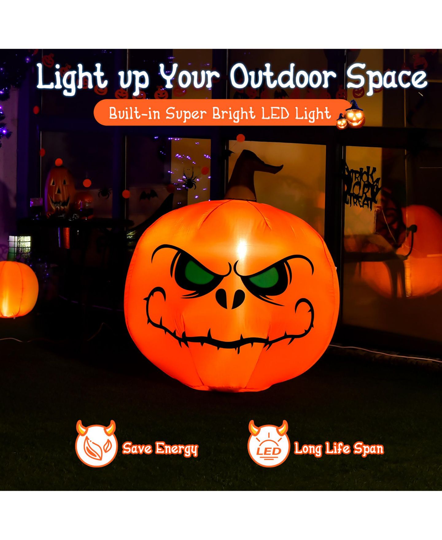 Детская игрушка Costway 4 FT Halloween Inflatable Pumpkin Large Blow up with Build-in LED, цвет: Оранжевый — фото 3