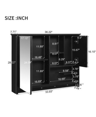 36'' Wall Mounted Medicine Cabinet with Mirror Door & Adjustable Shelf for Bathroom