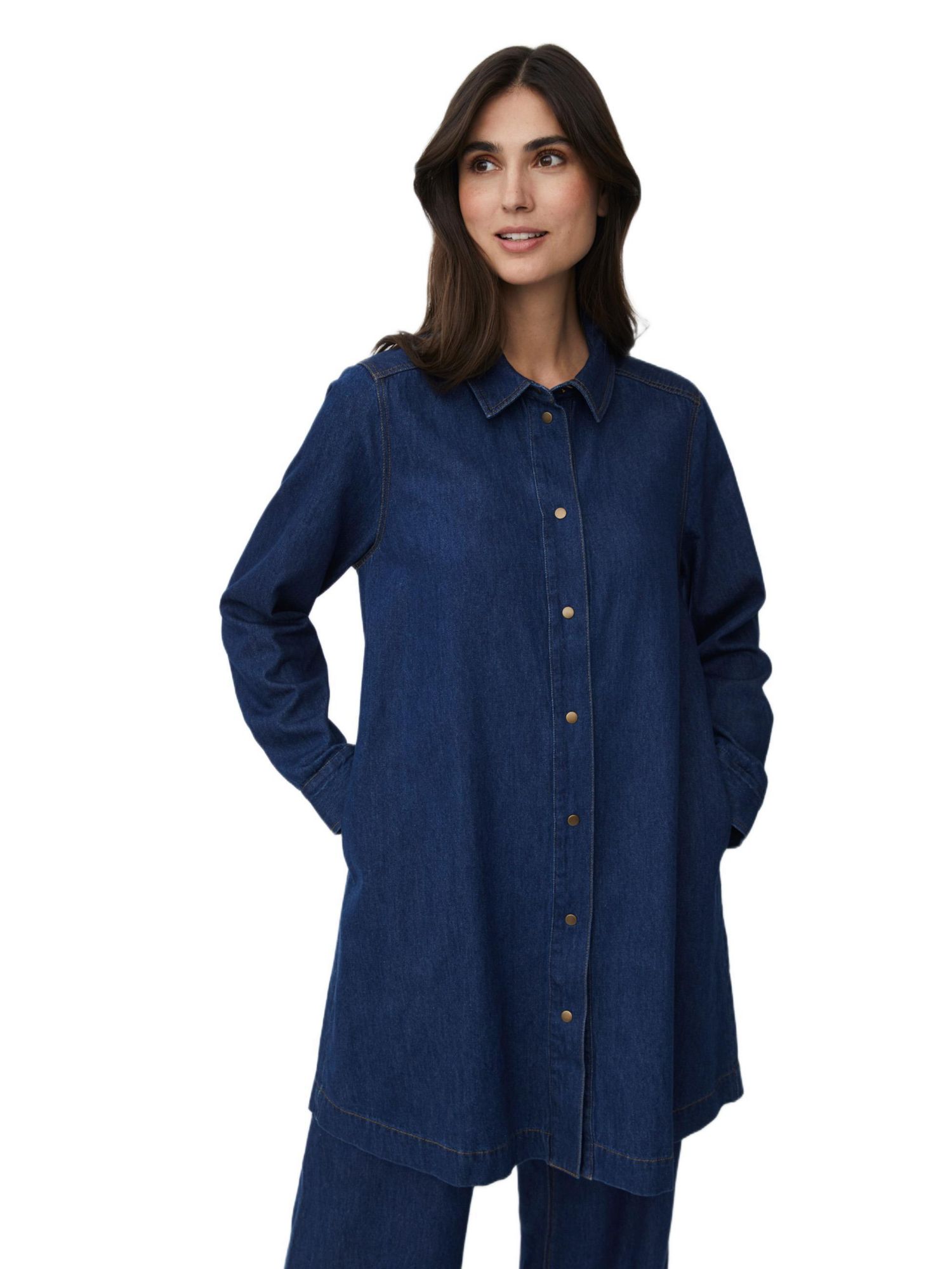 Women's Denim Long Sleeve Collared Long Shirt