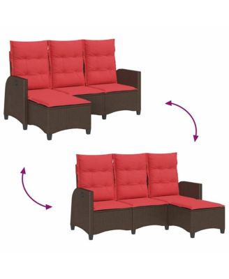 Reclining Patio Sofa with Cushions L-shaped Brown Poly Rattan