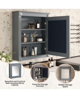 24" x 27" MDF Adjustable Shelf & Soft-Close Hinges Wall-Mounted Mirror Cabinet