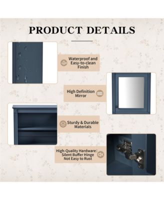 24" x 27" MDF Adjustable Shelf & Soft-Close Hinges Wall-Mounted Mirror Cabinet