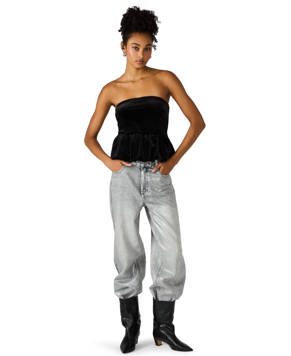 Steve Madden Women's Tessae Velvet Strapless Bubble Hem Tube Top In Black