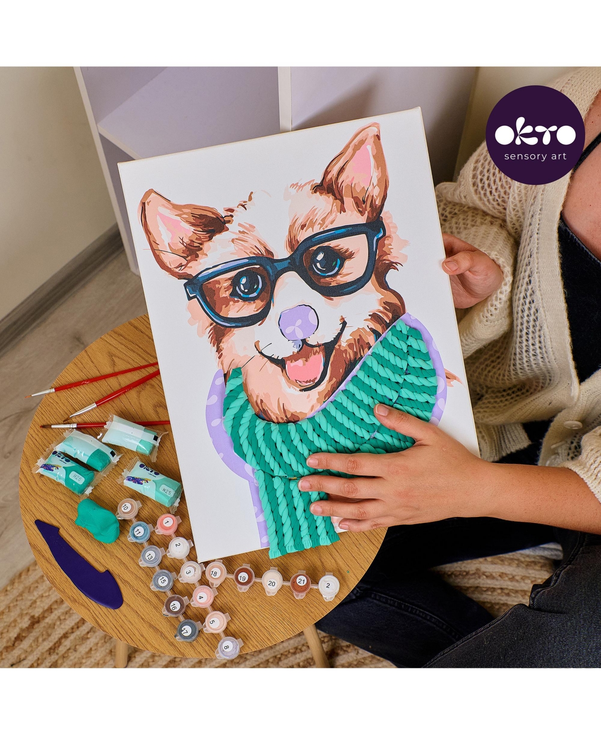 Wise Elk Okto Air-Dry Clay 3D Painting Kit – Kit Fashion Corgi (11.8 x 15.7 in)