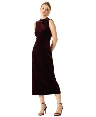 Women's Velvet Mock Neck Midi Dress