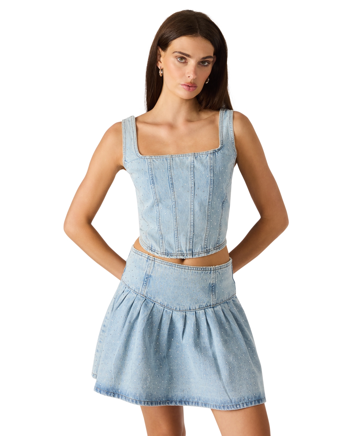 Steve Madden Women's Carlina Embellished Square Neck Denim Top