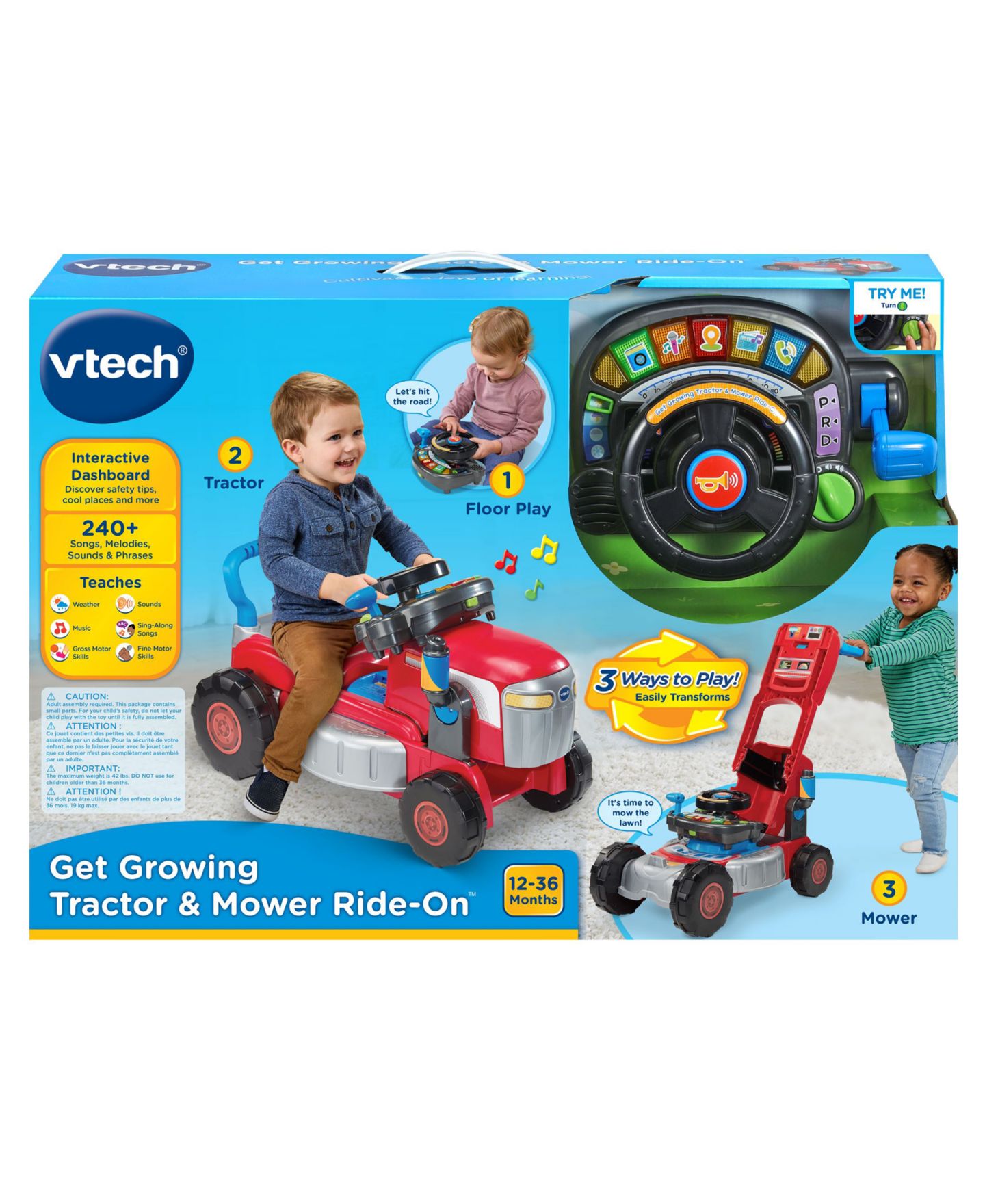 Детская игрушка VTech Get Growing 3-in-1 Ride-On Tractor & Lawn Mower, Ages 12-36 Months — фото 4