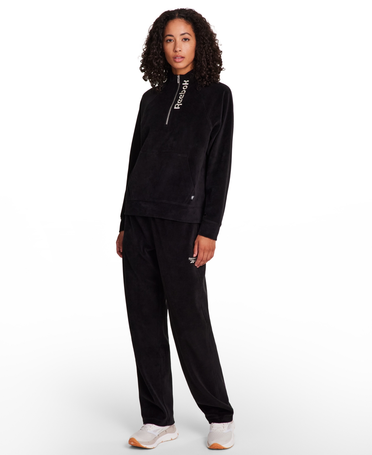Reebok Women's New Heritage Velour Half Zip Collared Top In Black
