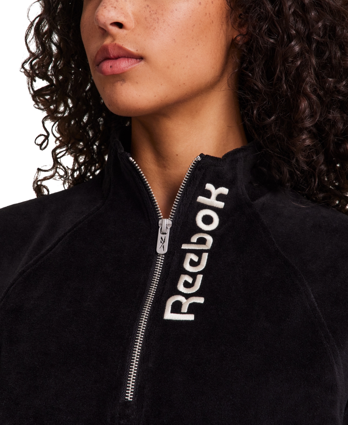 Reebok Women's New Heritage Velour Half Zip Collared Top In Black